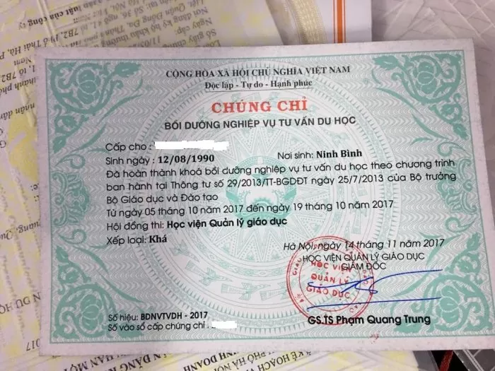 Chứng chỉ bồi dưỡng nghiệp vụ tư vấn du học Chứng chỉ bồi dưỡng nghiệp vụ tư vấn du học