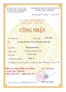 Dịch vụ thủ tục công nhận văn bằng 2019