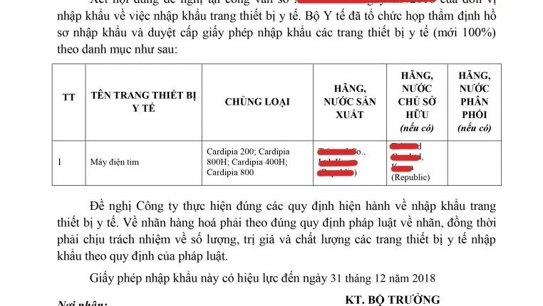 DỊCH VỤ XIN GIẤY PHÉP NHẬP KHẨU TRANG THIẾT BỊ Y TẾ Giấy phép nhập khẩu trang thiết bị y tế